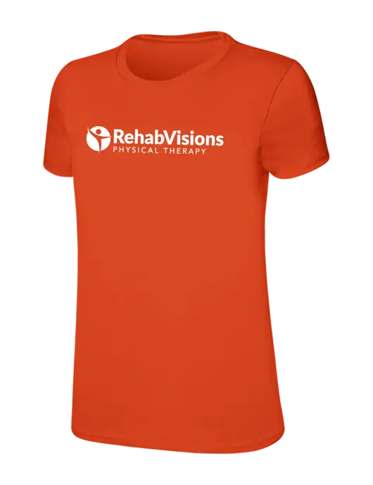 Womens Ring Spun Orange 4.5 oz T-Shirt w/RV Physical Therapy Logo