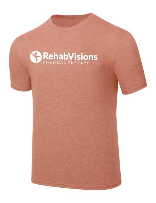 Simply Soft Heathered Light Peach 4.5oz  Poly/Combed Ring Spun Cotton T-Shirt w/RV Physical Therapy Logo