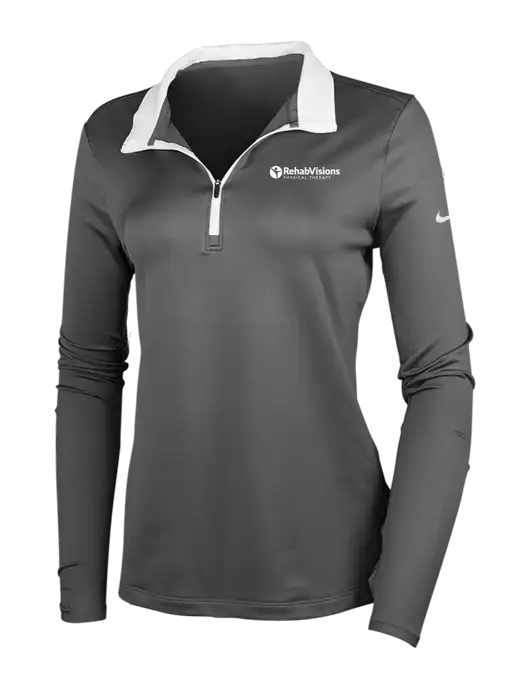 NIKE Dark Grey/White Womens Dry-Fit Stretch 1/2 Zip Cover-Up w/RV Physical Therapy Logo