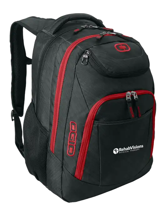 OGIO Dark Grey/Red Excelsior Laptop Backpack w/RV Physical Therapy Logo