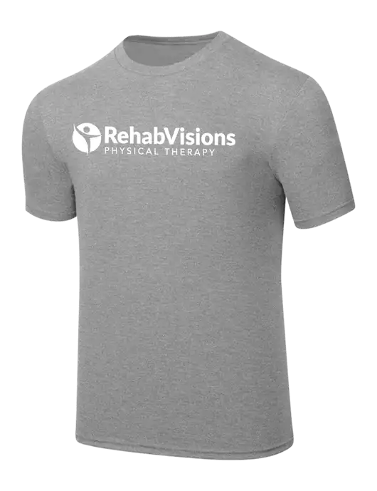 Simply Soft Heathered Light Grey 4.5oz  Poly/Combed Ring Spun Cotton T-Shirt w/RV Physical Therapy Logo