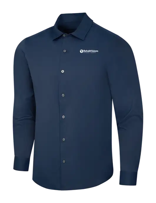 Navy City Stretch Shirt w/RV Physical Therapy Logo