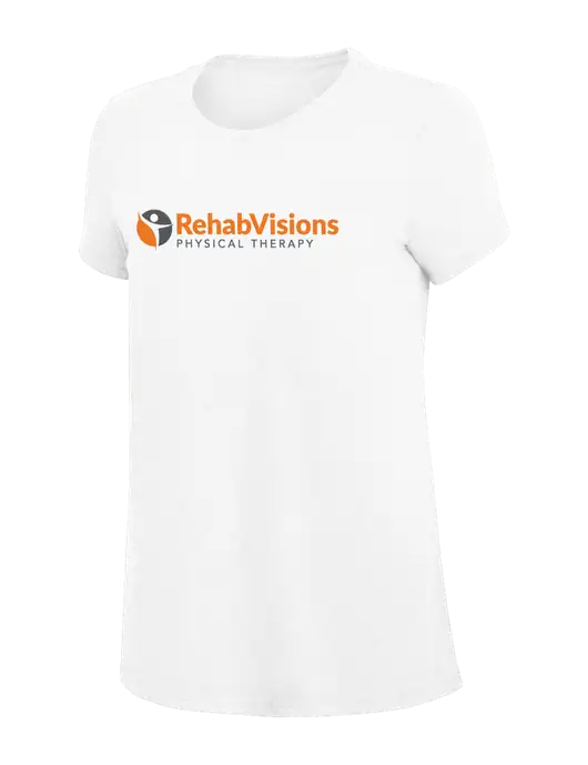 Womens Simply Soft White 4.5oz Poly/Combed Ring Spun Cotton T-Shirt
 w/RV Physical Therapy Logo