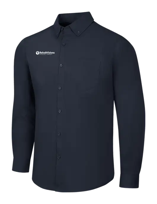 Navy Long Sleeve Carefree Poplin Shirt w/RV Physical Therapy Logo
