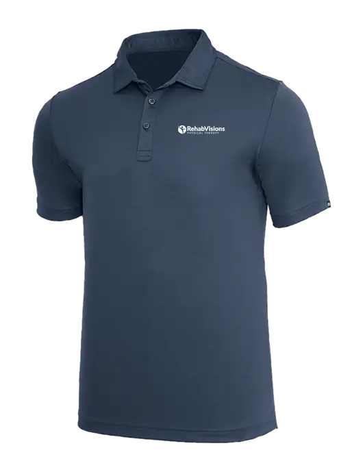 TravisMathew Dark Slate Blue Coto Performance Polo w/RV Physical Therapy Logo