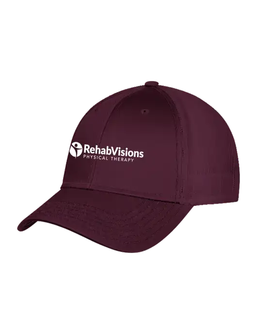 Maroon Mesh with Maroon Stitching on Bill Trucker Cap Snap Back w/RV Physical Therapy Logo
