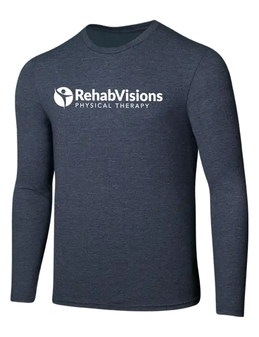 Seriously Soft Heathered Navy Long Sleeve T-Shirt w/RV Physical Therapy Logo