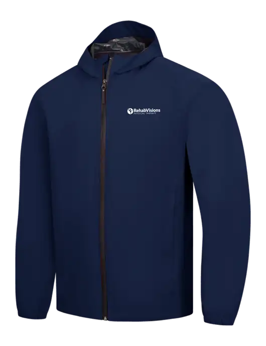 Navy Essential Rain Jacket w/RV Physical Therapy Logo