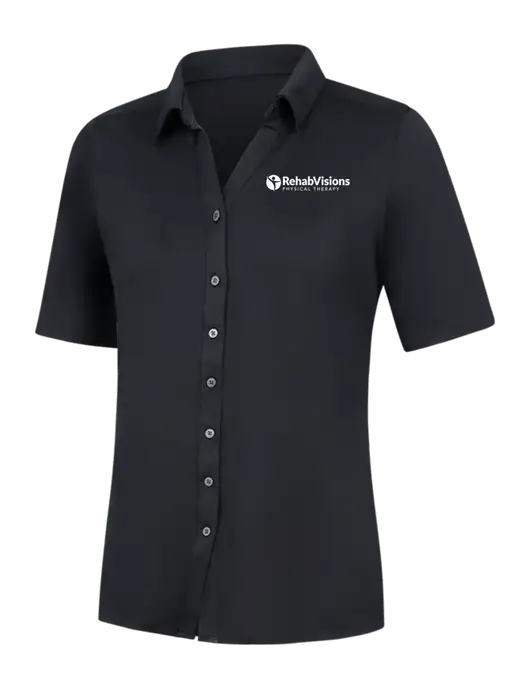 Womens Black City Stretch Top w/RV Physical Therapy Logo