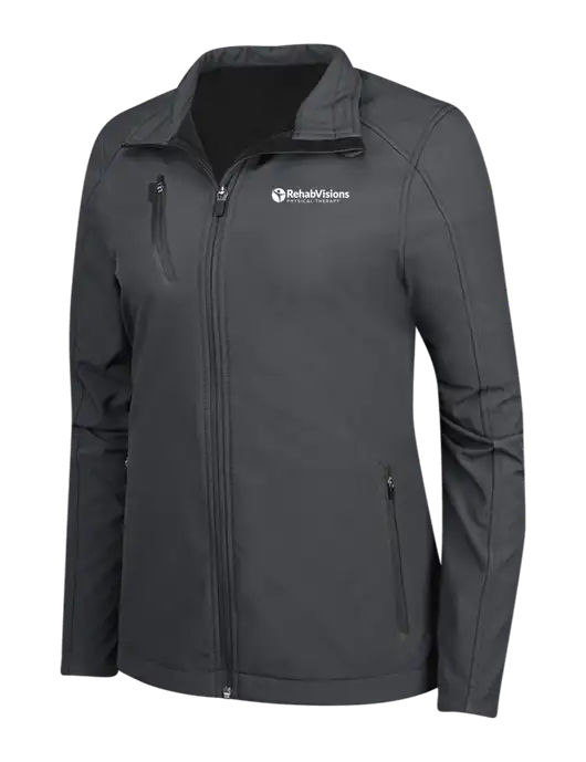 Dark Grey Womens Welded Softshell Jacket w/RV Physical Therapy Logo