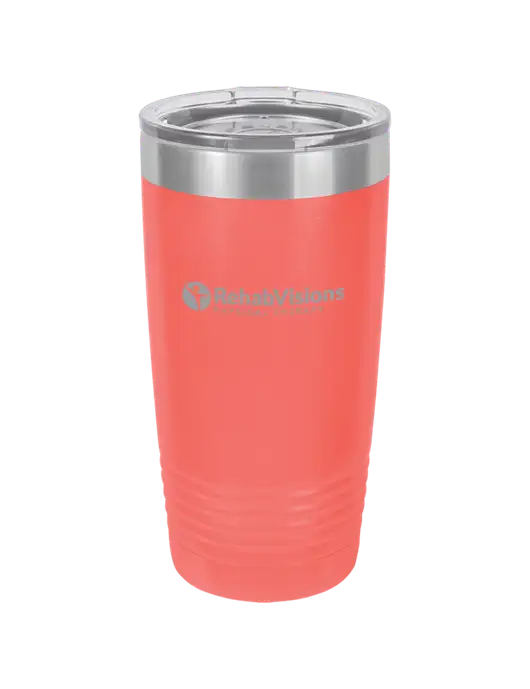 Polar Camel 20 oz Powder Coated Coral Vacuum Insulated Tumbler w/RV Physical Therapy Logo