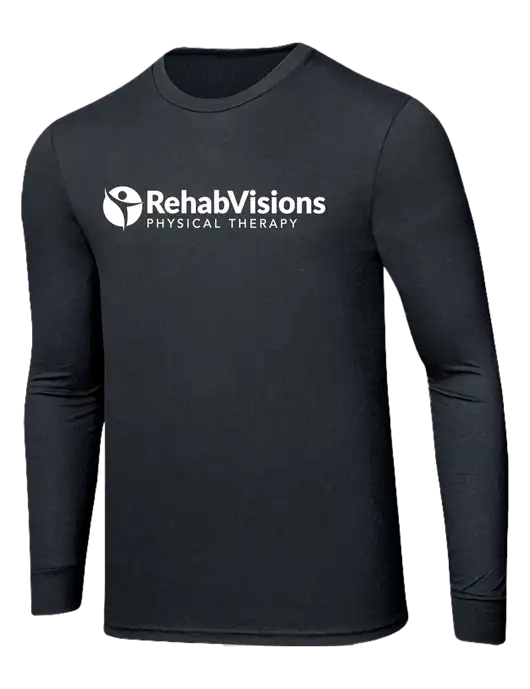 Simply Soft Long Sleeve Black Frost 4.5 oz, Poly/Combed Ring Spun Cotton T-Shirt w/RV Physical Therapy Logo