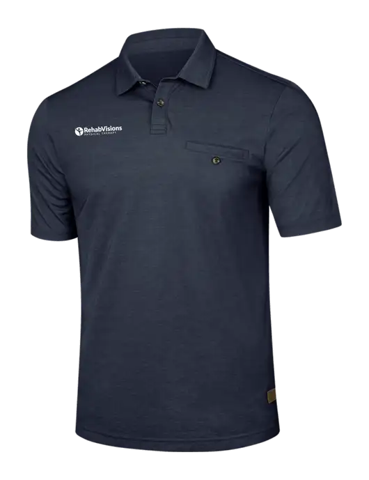 TravisMathew Navy Sunsetters Pocket Polo w/RV Physical Therapy Logo