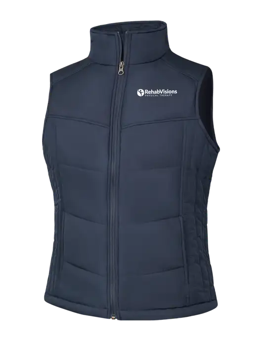  Womens Dark Slate/Black Puffy Vest w/RV Physical Therapy Logo
