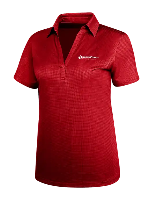 Red Womens Performance Fine Jacquard Polo w/RV Physical Therapy Logo
