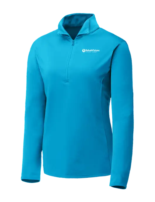 Sapphire Blue Womens Posicharge Competitor ¼ Zip Pullover w/RV Physical Therapy Logo