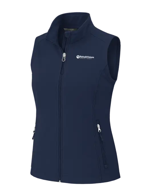 Navy Womens Core Soft Shell Vest w/RV Physical Therapy Logo
