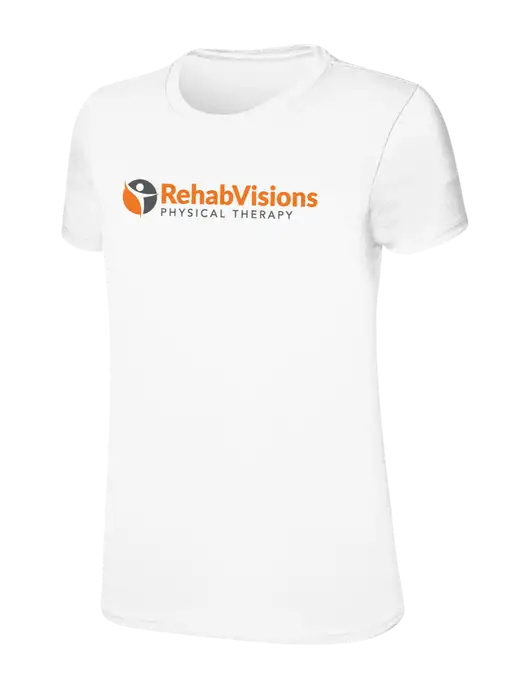 Womens Ring Spun White 4.5 oz T-Shirt w/RV Physical Therapy Logo
