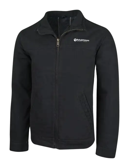 Cornerstone Black Washed Duck Cloth Flannel Lined Work Jacket w/RV Physical Therapy Logo