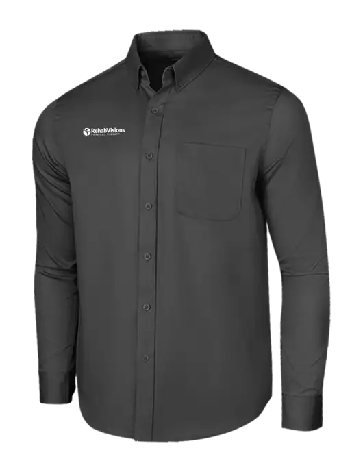 Long Sleeve Dark Grey Superpro React Twill Shirt w/RV Physical Therapy Logo