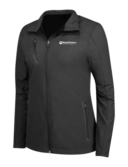 Black Womens Welded Softshell Jacket w/RV Physical Therapy Logo