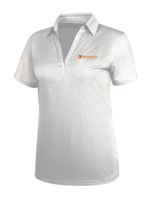 White Womens Performance Fine Jacquard Polo w/RV Physical Therapy Logo