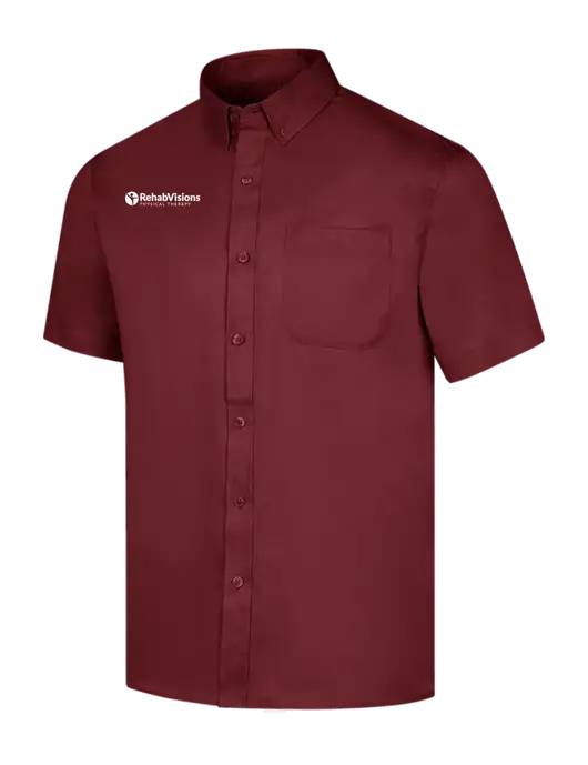 Short Sleeve Maroon Superpro React Twill Shirt w/RV Physical Therapy Logo