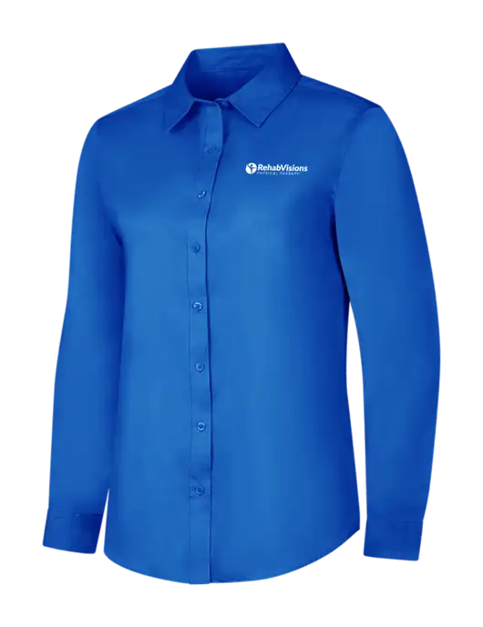 Womens Long Sleeve Royal Blue Superpro React Twill Shirt w/RV Physical Therapy Logo