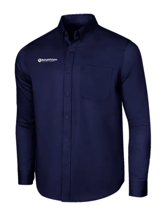 Long Sleeve Navy Superpro React Twill Shirt w/RV Physical Therapy Logo