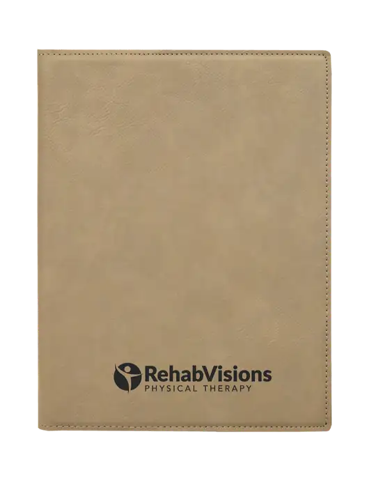 Tan Leatherette 7 x 9 Portfolio with Notepad w/RV Physical Therapy Logo
