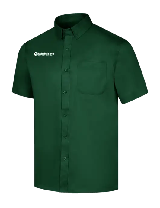Short Sleeve Dark Green Superpro React Twill Shirt w/RV Physical Therapy Logo