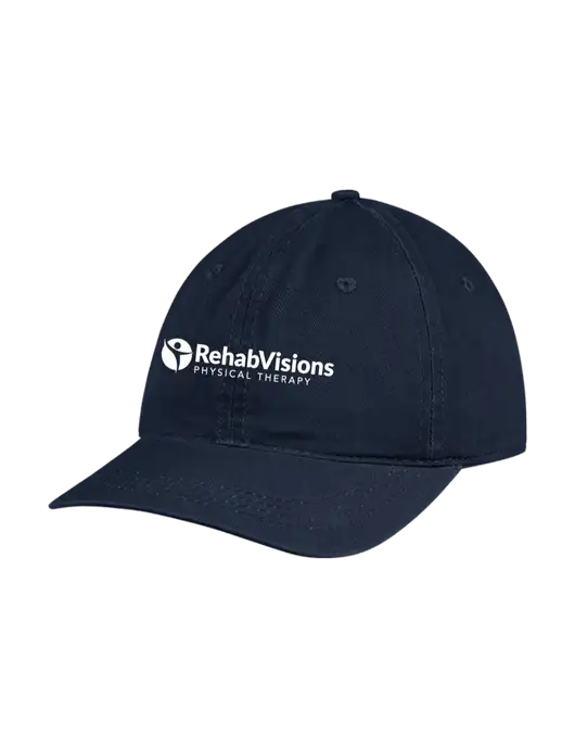 Garment Washed Unstructured Twill Navy Cap w/RV Physical Therapy Logo