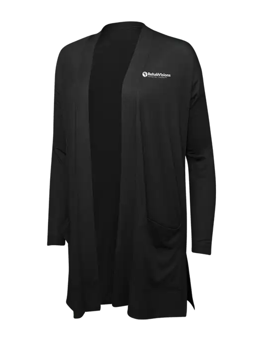 Black Womens Concept Long Pocket Cardigan w/RV Physical Therapy Logo