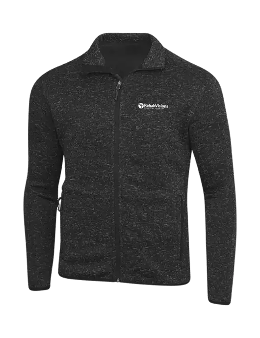Black Heather Sweater Fleece Jacket w/RV Physical Therapy Logo
