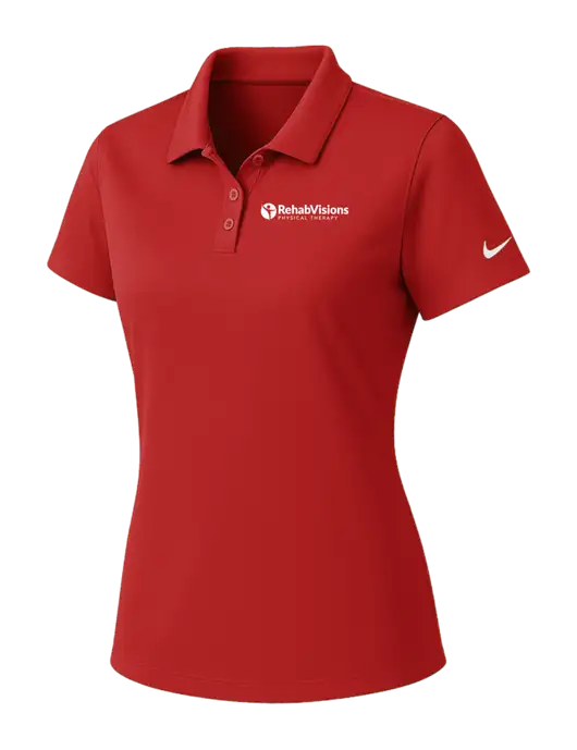 Nike Womens Red Dry Essential Solid Polo w/RV Physical Therapy Logo