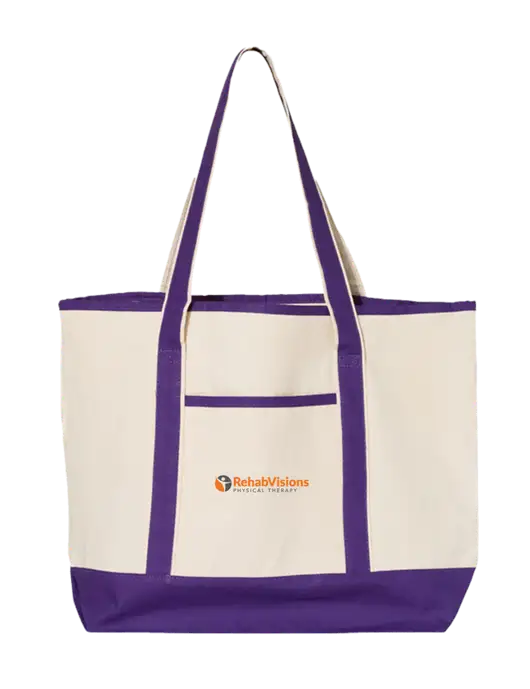Natural/Purple Large Canvas Deluxe Tote w/RV Physical Therapy Logo