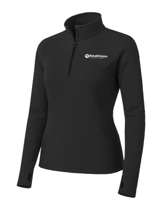 Charcoal Grey Womens Sport Wick Stretch 1/4 Zip Pullover w/RV Physical Therapy Logo