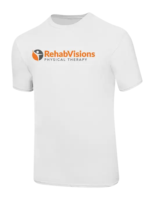 Ring Spun White 4.5 oz T-Shirt w/RV Physical Therapy Logo