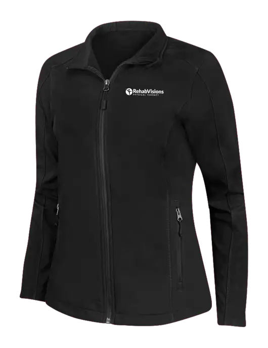 Black Womens Core Soft Shell Jacket w/RV Physical Therapy Logo