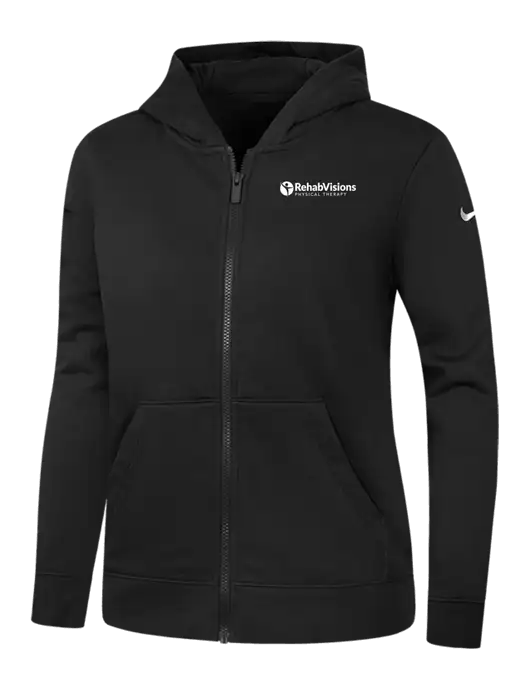 Nike Womens Club Fleece Sleeve Swoosh Full-Zip Black Hoodie w/RV Physical Therapy Logo