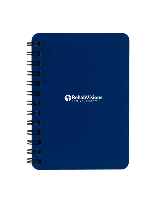 Sturdy Navy Blue Hardcover Notebook, 5.25 x 7 w/RV Physical Therapy Logo