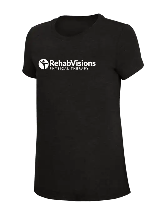 Womens Simply Soft Black 4.5oz Poly/Combed Ring Spun Cotton T-Shirt w/RV Physical Therapy Logo