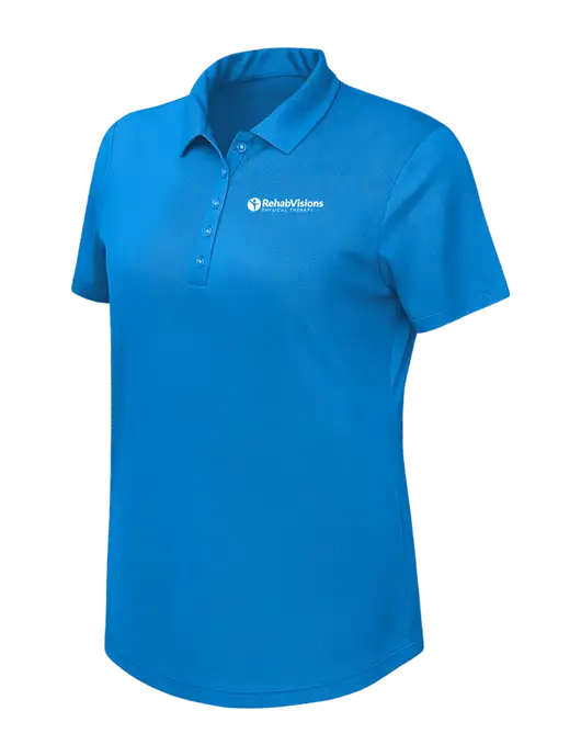 Callaway Womens Birdseye Dark Carolina Blue Polo w/RV Physical Therapy Logo