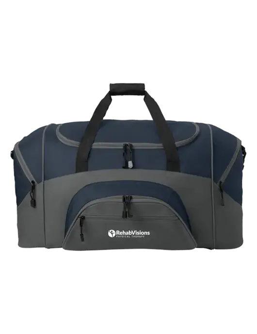 Standard Colorblock Navy/Dark Grey Sport Duffel w/RV Physical Therapy Logo
