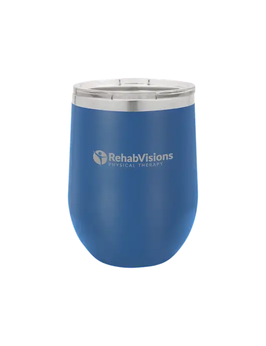 Polar Camel 12 oz Powder Coated Royal Vacuum Insulated Stemless Wine Tumbler w/RV Physical Therapy Logo