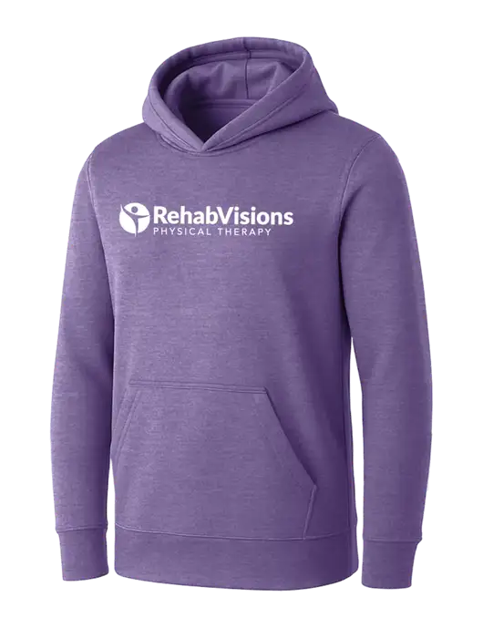 Womens Purple Heather Core Fleece Pullover Hooded Sweatshirt w/RV Physical Therapy Logo