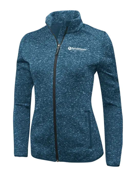Medium Blue Heather Womens Sweater Fleece Jacket w/RV Physical Therapy Logo