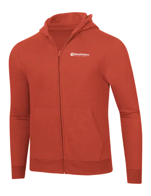 Orange 8.5 oz Ring Spun Zip Hooded Sweatshirt w/RV Physical Therapy Logo