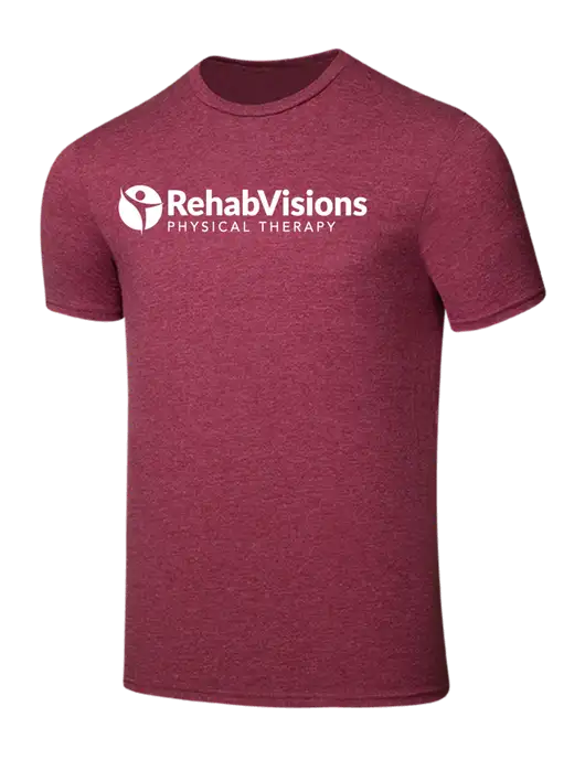 Seriously Soft Heathered Cardinal T-Shirt w/RV Physical Therapy Logo