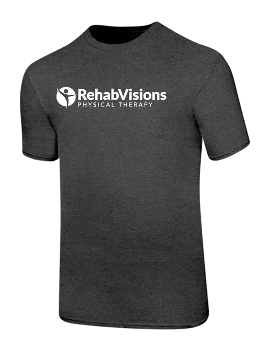 Ring Spun Dark Heather Grey 4.5 oz T-Shirt w/RV Physical Therapy Logo